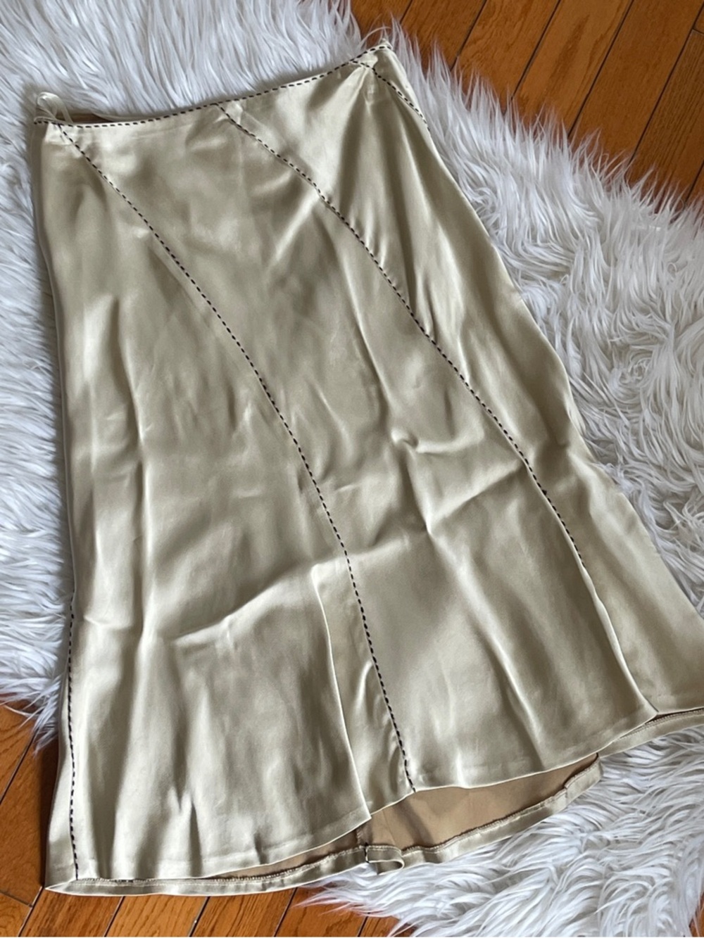 Vintage Donna Karan Black Label Silk Contrast Stitch Skirt – Ivory